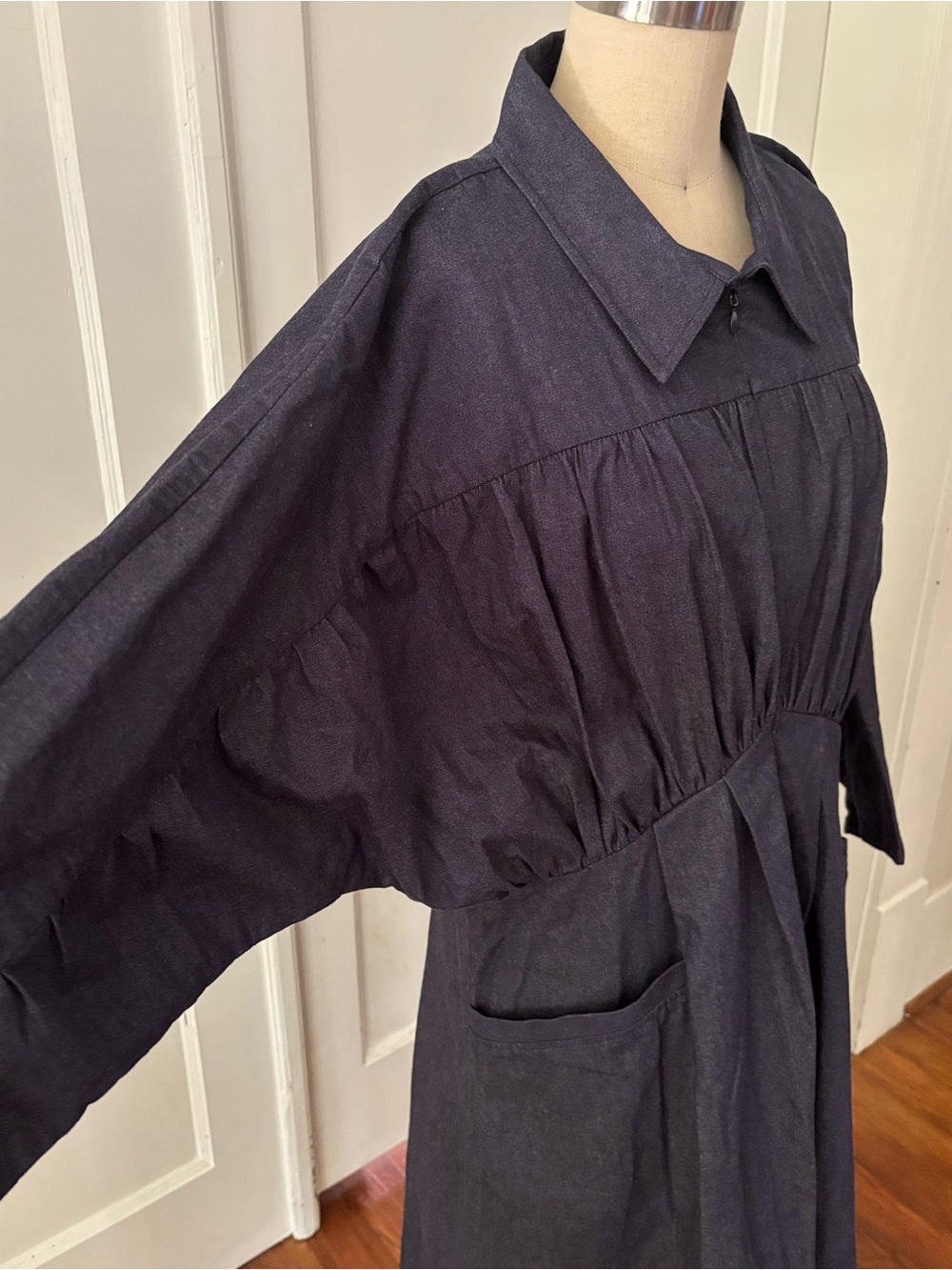 Co Collection Gathered Cotton-Chambray Midi Shirt Maxi Dress XL - Picture 7 of 11